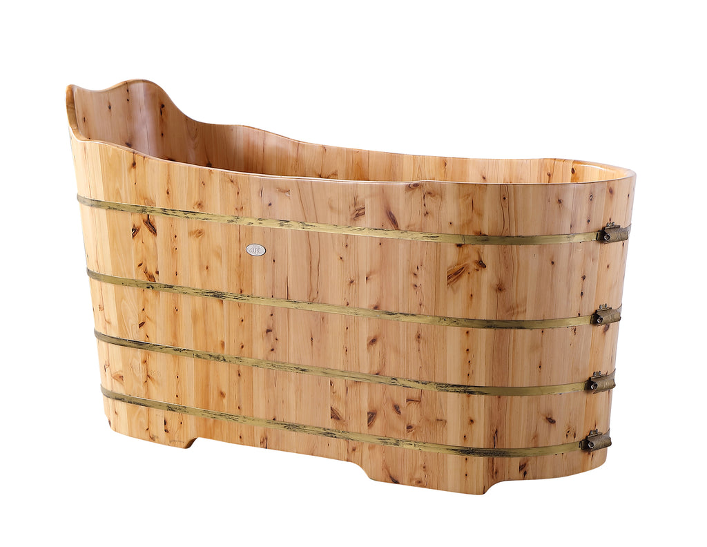 59 Inch Free Standing Cedar Wood Bathtub with Bench ALFI Brand (AB1103)