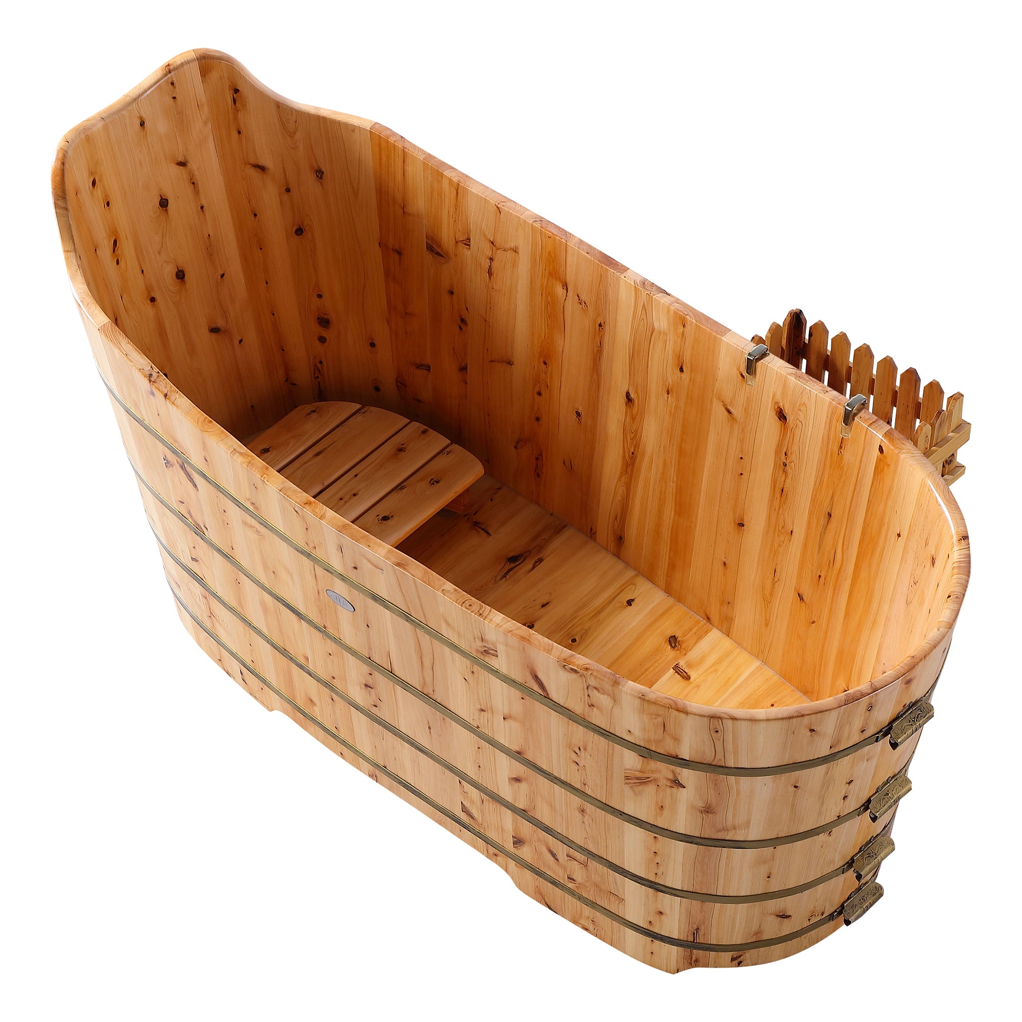 59 Inch Free Standing Cedar Wood Bathtub with Bench ALFI Brand (AB1103)