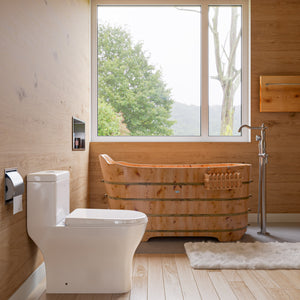 59 Inch Free Standing Cedar Wood Bathtub with Bench ALFI Brand (AB1103)