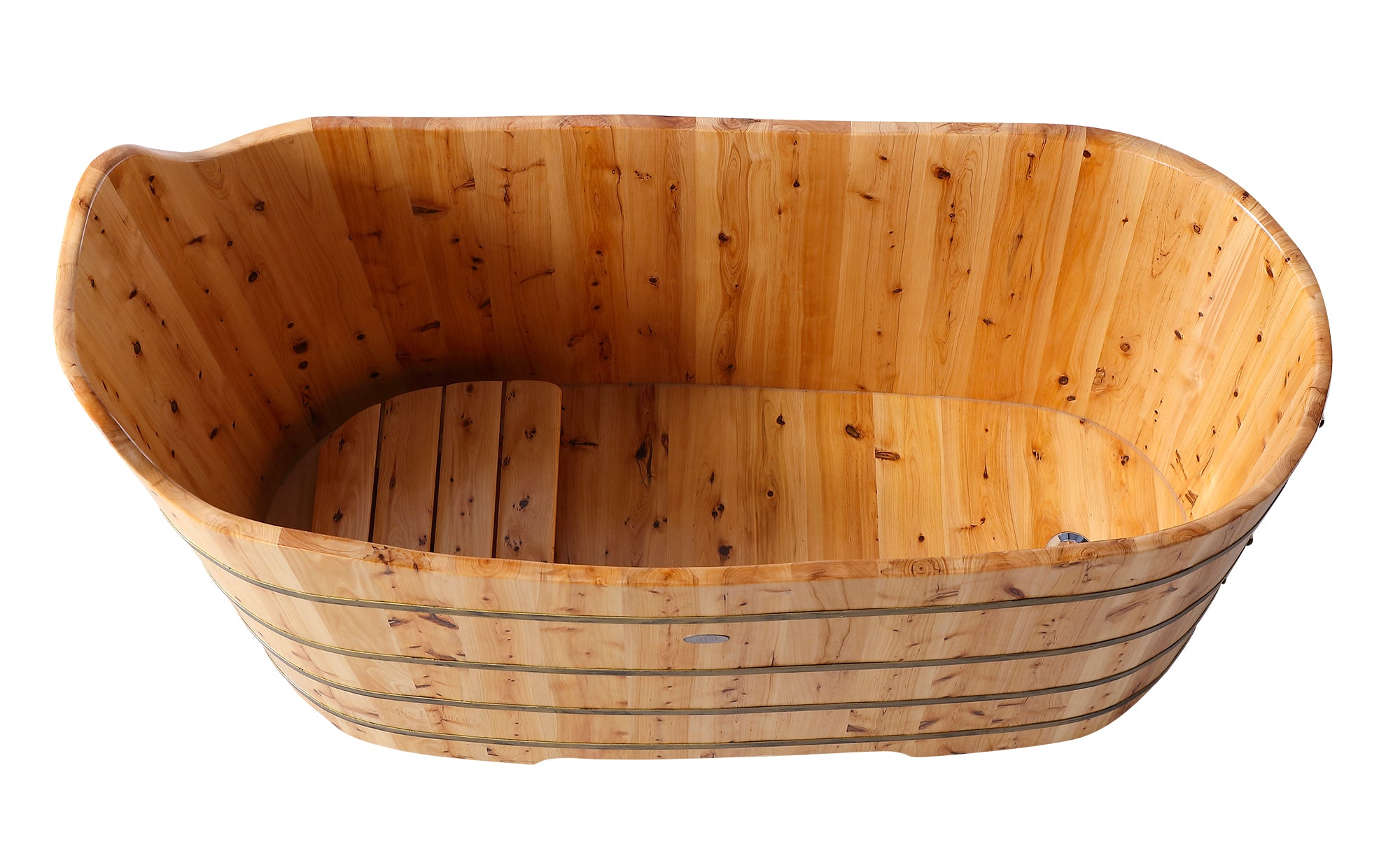 59 Inch Free Standing Cedar Wood Bathtub with Bench ALFI Brand (AB1103)