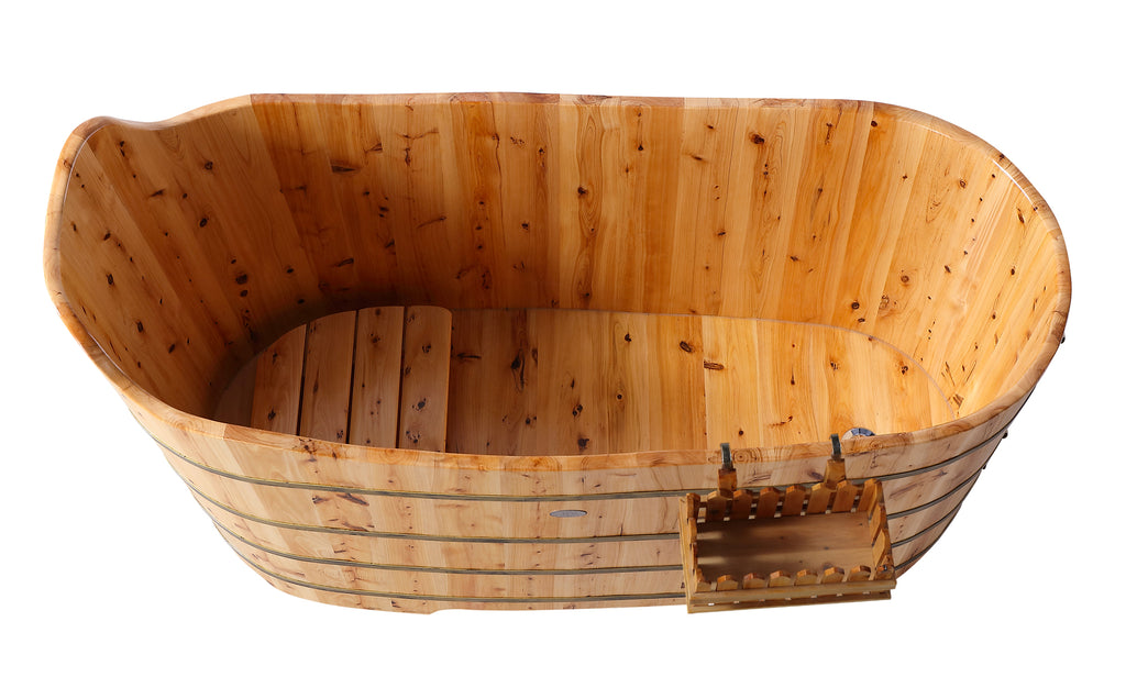 59 Inch Free Standing Cedar Wood Bathtub with Bench ALFI Brand (AB1103)