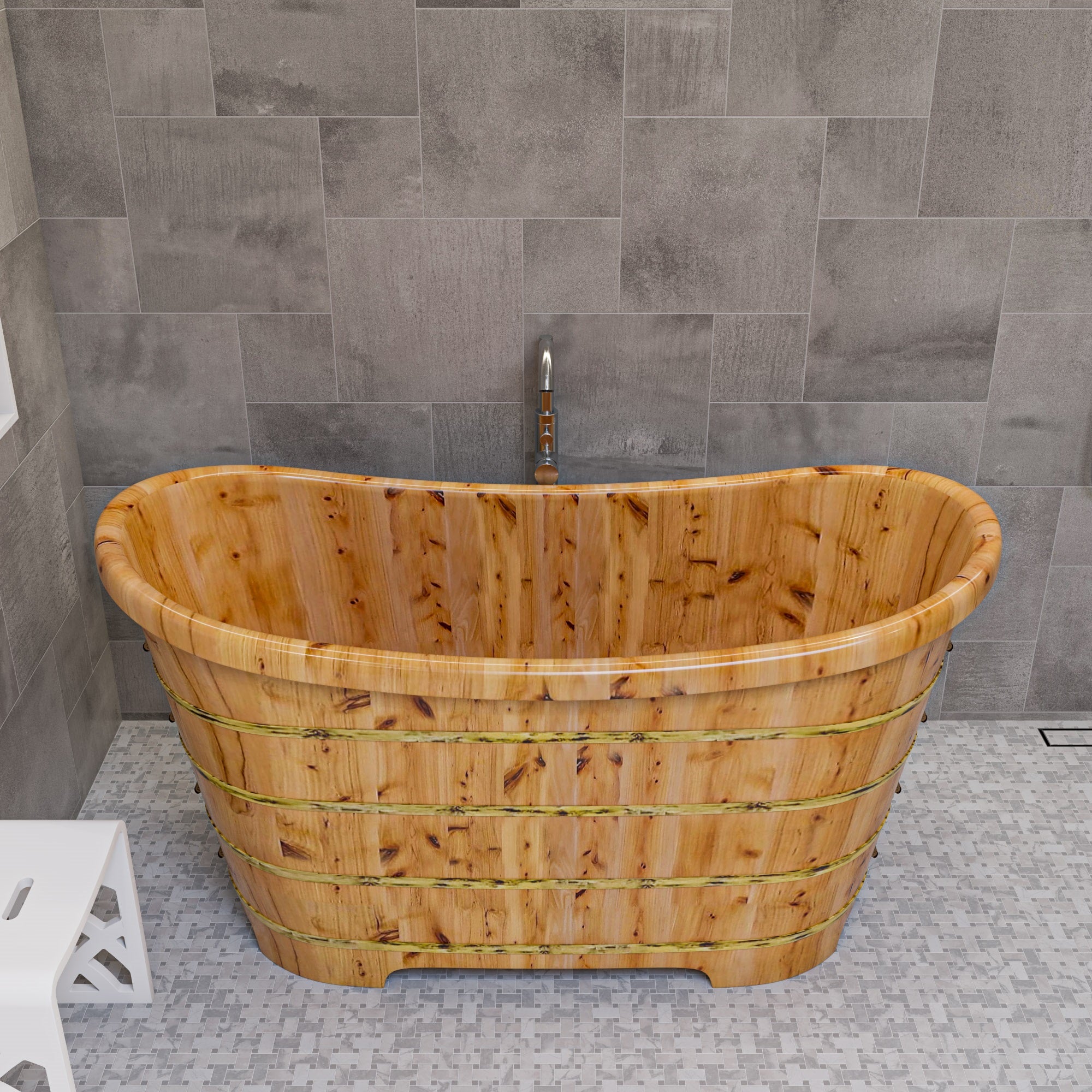 63 Inch Free Standing Cedar Wooden Bathtub ALFI Brand (AB1105)