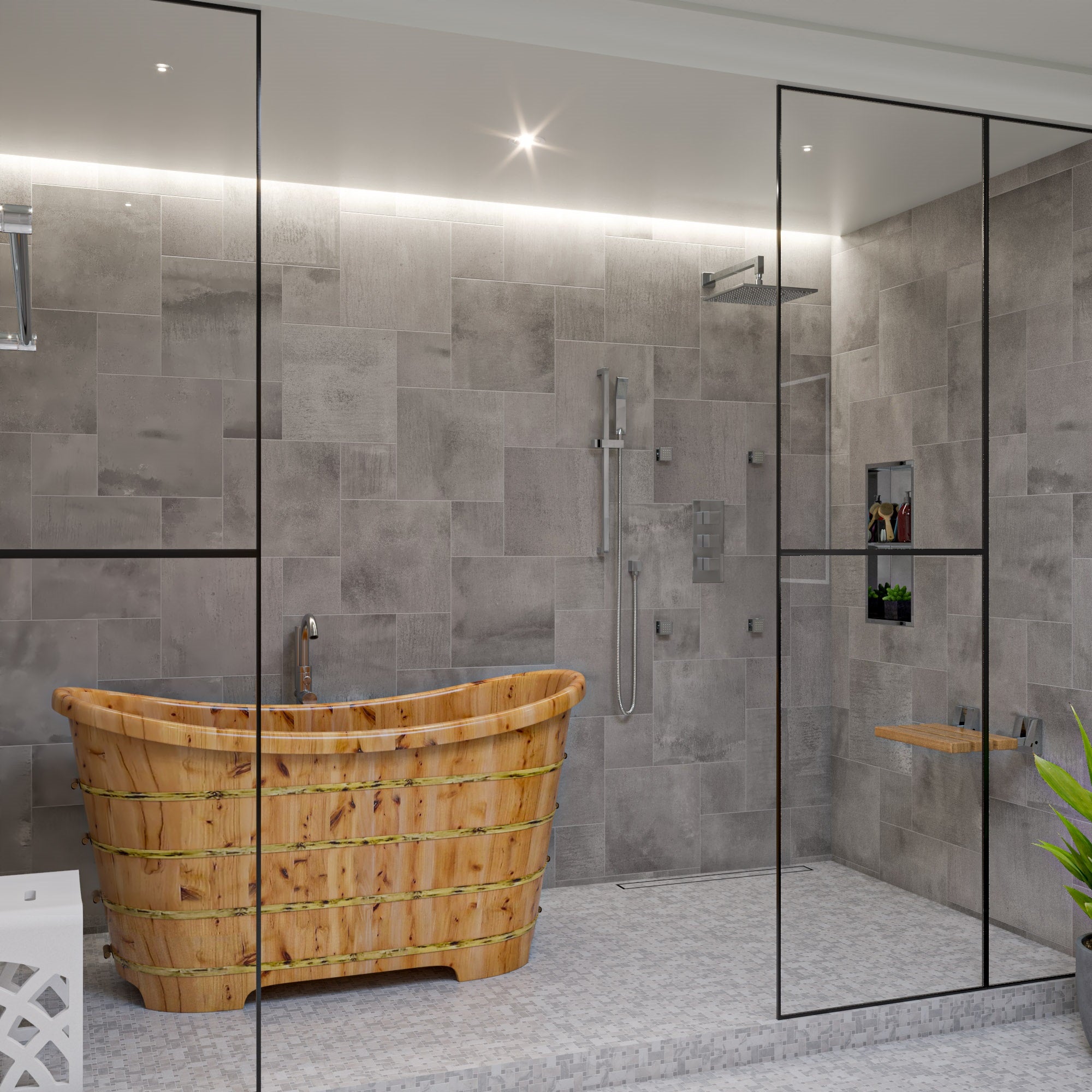 63 Inch Free Standing Cedar Wooden Bathtub ALFI Brand (AB1105)