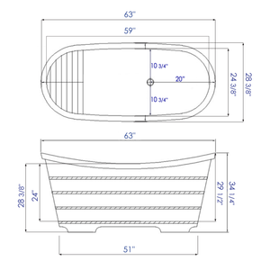 63 Inch Free Standing Cedar Wooden Bathtub ALFI Brand (AB1105)