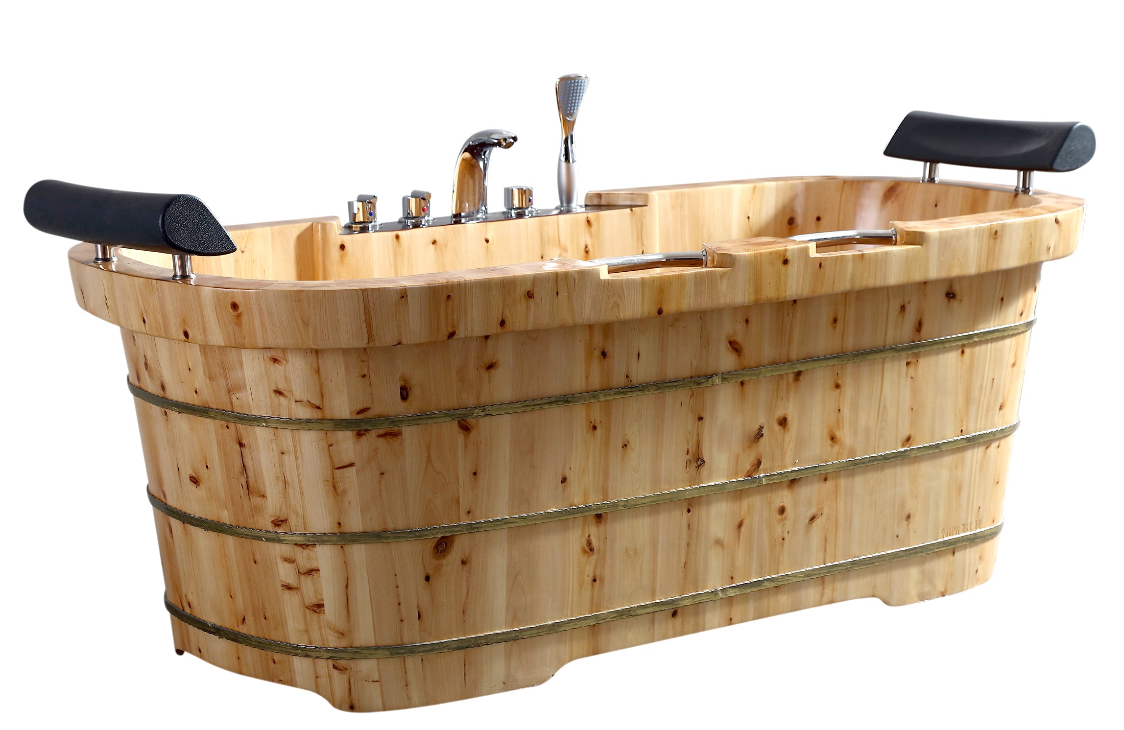 65 Inch 2 Person Free Standing Cedar Wooden Bathtub with Fixtures & Headrests ALFI Brand (AB1130)