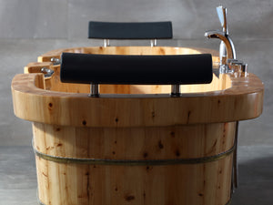 65 Inch 2 Person Free Standing Cedar Wooden Bathtub with Fixtures & Headrests ALFI Brand (AB1130)