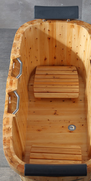 65 Inch 2 Person Free Standing Cedar Wooden Bathtub with Fixtures & Headrests ALFI Brand (AB1130)