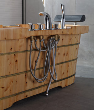 65 Inch 2 Person Free Standing Cedar Wooden Bathtub with Fixtures & Headrests ALFI Brand (AB1130)