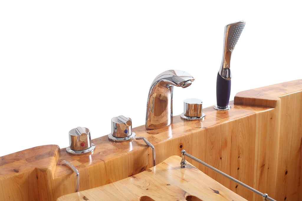 65 Inch 2 Person Free Standing Cedar Wooden Bathtub with Fixtures & Headrests ALFI Brand (AB1130)