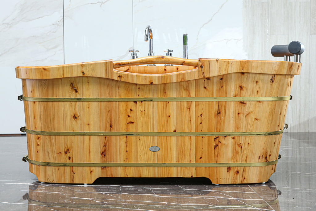 61 Inch Free Standing Cedar Wooden Bathtub with Tub Filler ALFI Brand (AB1136)