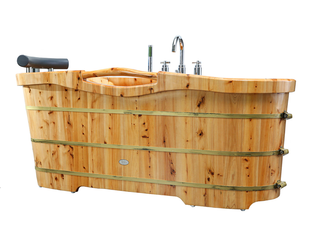 61 Inch Free Standing Cedar Wooden Bathtub with Tub Filler ALFI Brand (AB1136)