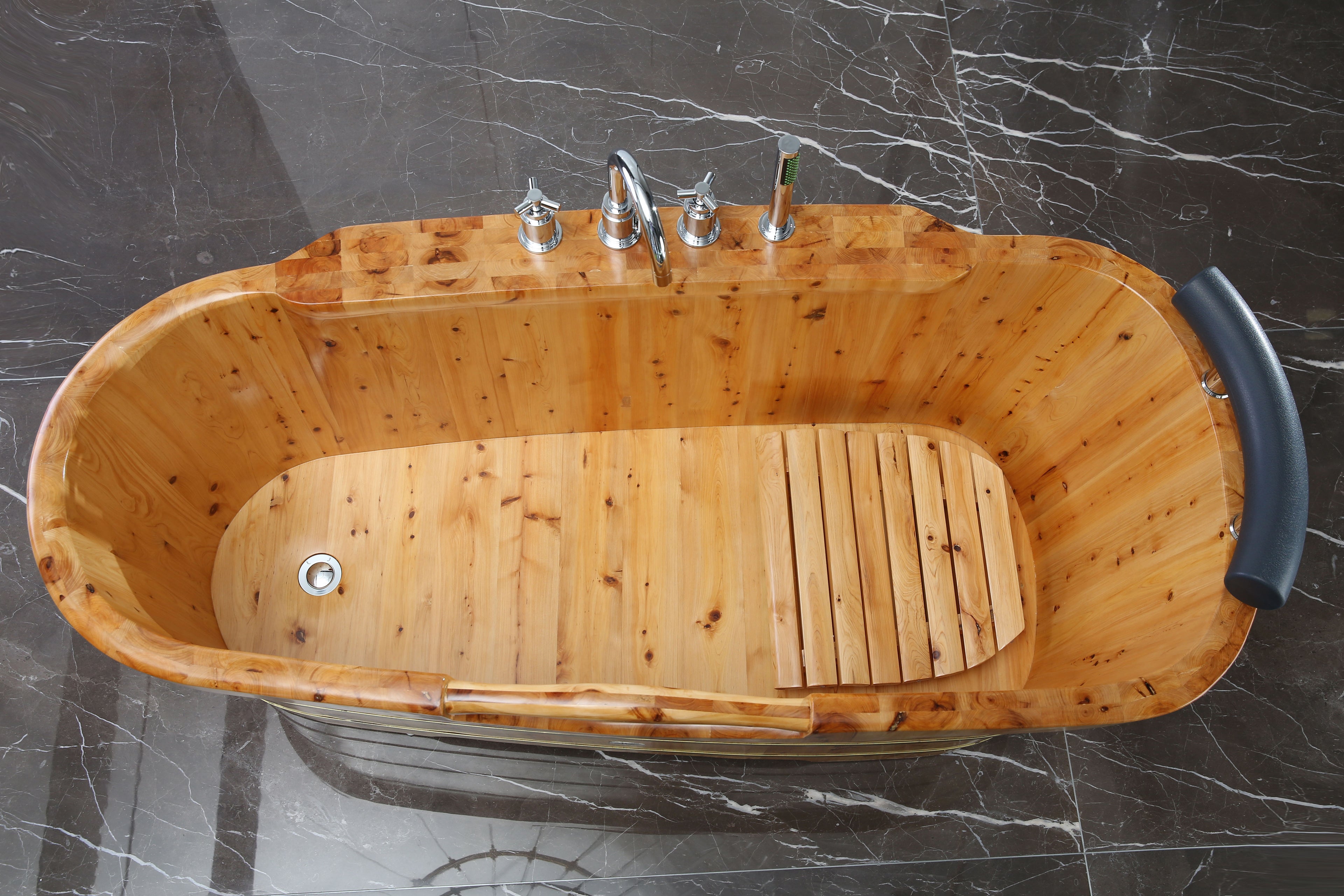 61 Inch Free Standing Cedar Wooden Bathtub with Tub Filler ALFI Brand (AB1136)