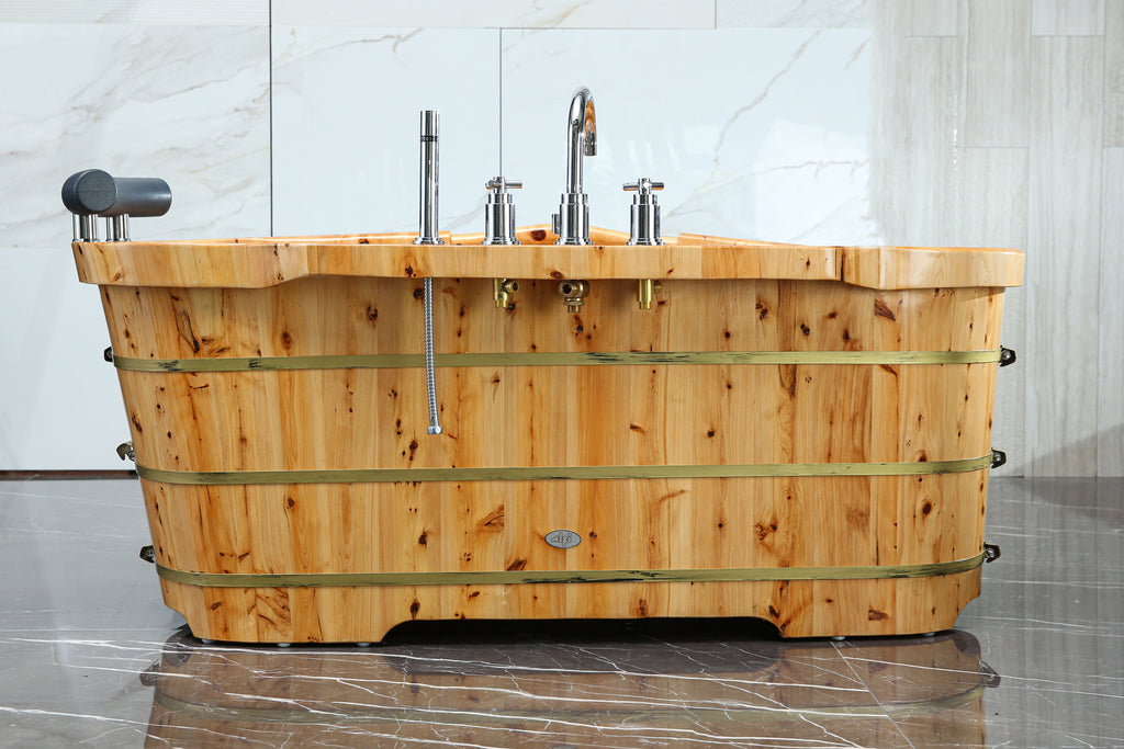 61 Inch Free Standing Cedar Wooden Bathtub with Tub Filler ALFI Brand (AB1136)
