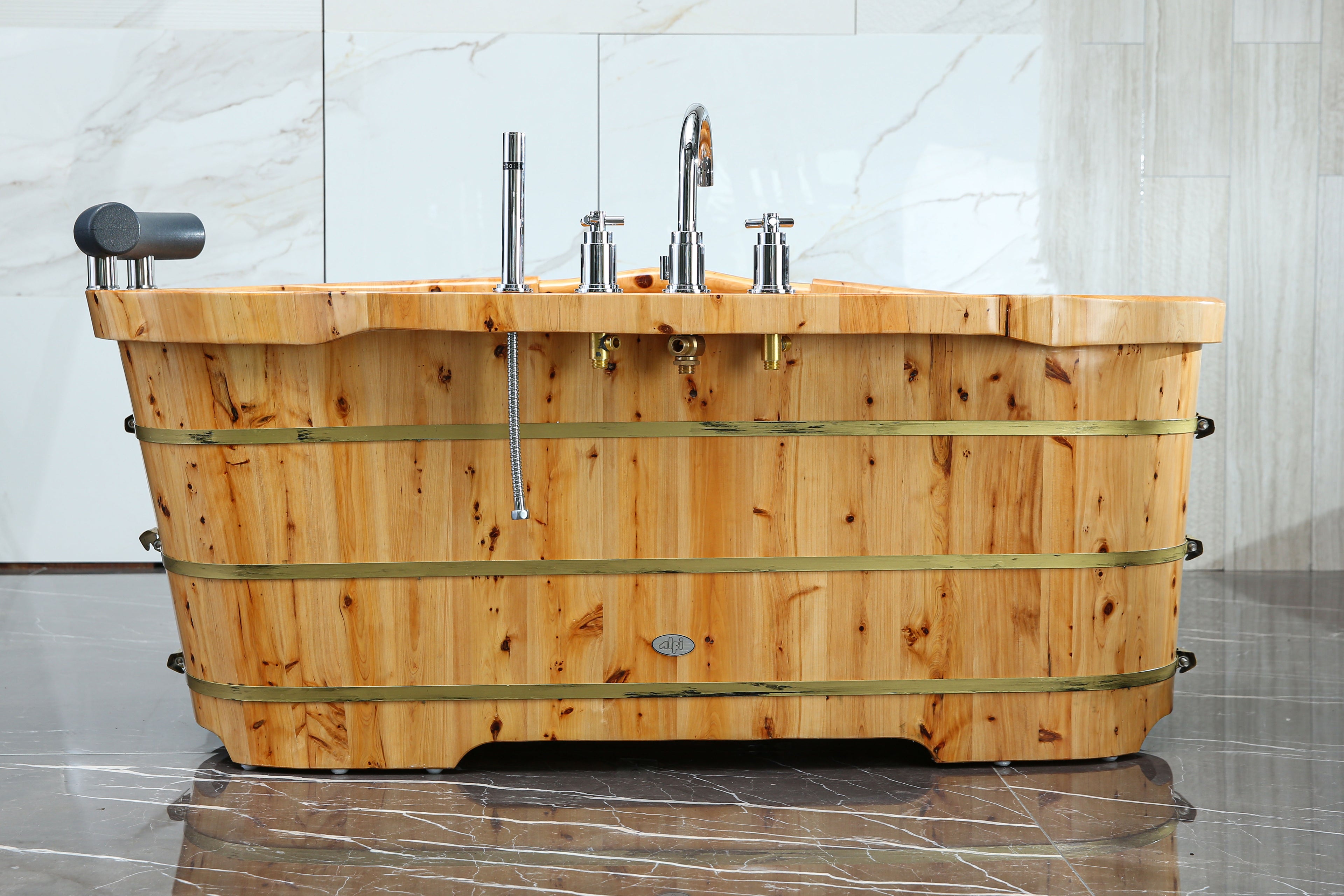 61 Inch Free Standing Cedar Wooden Bathtub with Tub Filler ALFI Brand (AB1136)