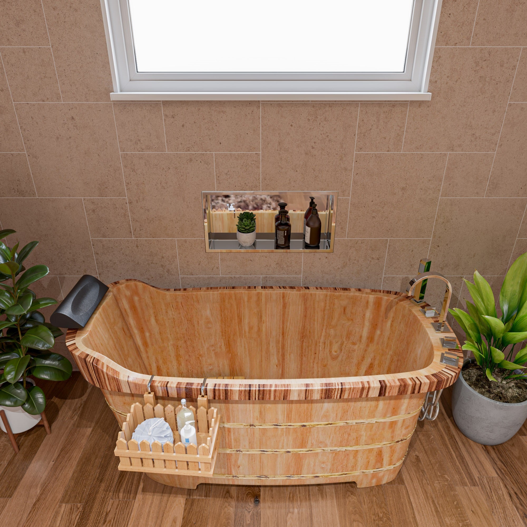 59 Inch Free Standing Wooden Bathtub with Tub Filler ALFI Brand (AB1148)
