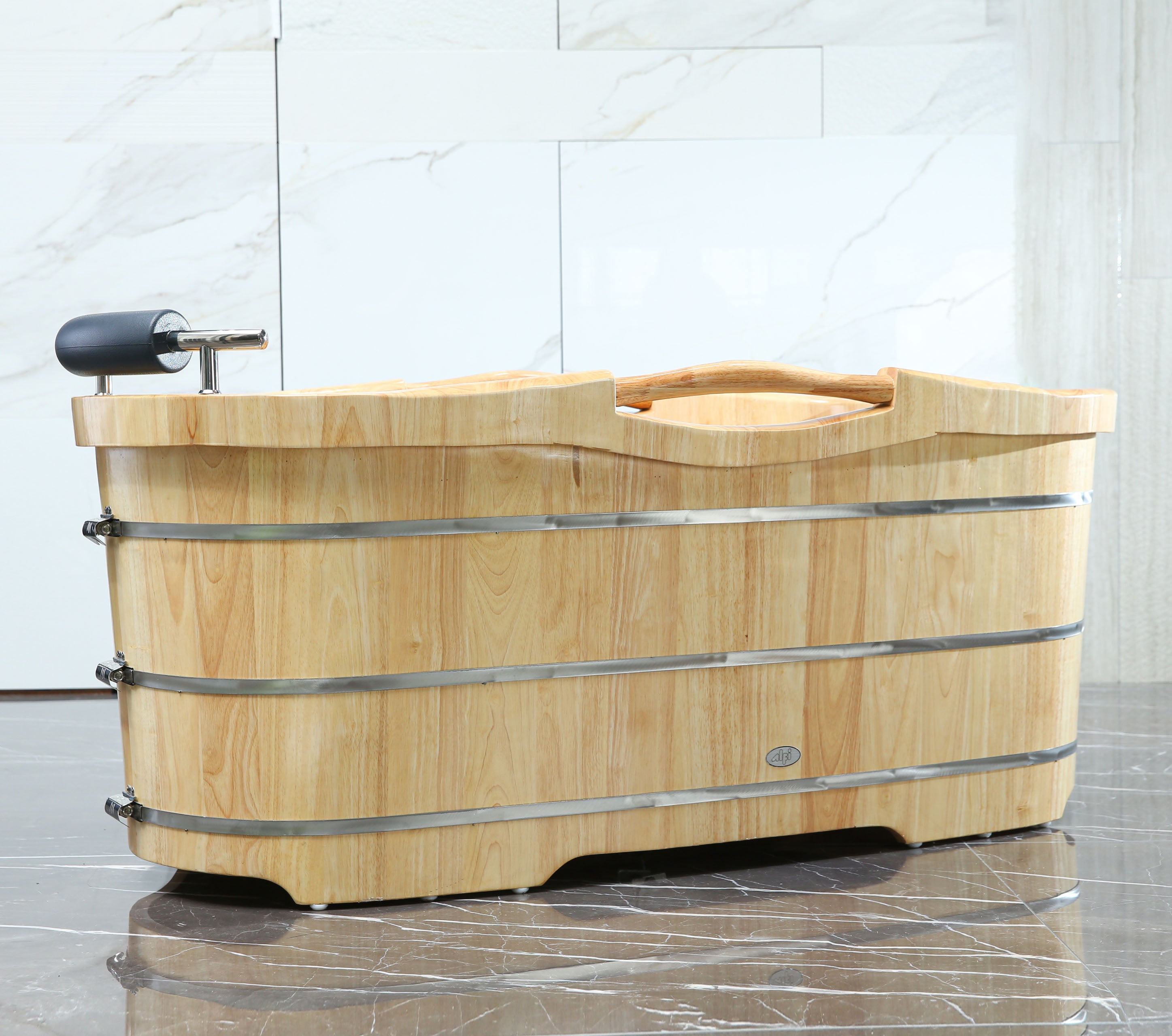 61 Inch Free Standing Wooden Bath Tub with Headrest ALFI Brand (AB1163)