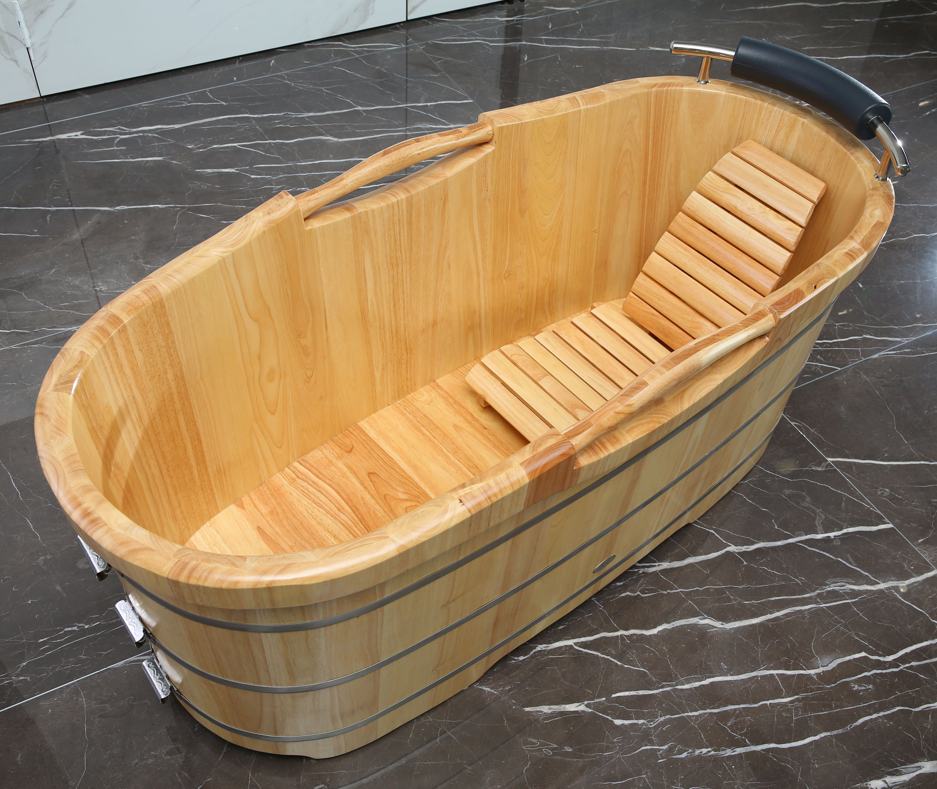 61 Inch Free Standing Wooden Bath Tub with Headrest ALFI Brand (AB1163)