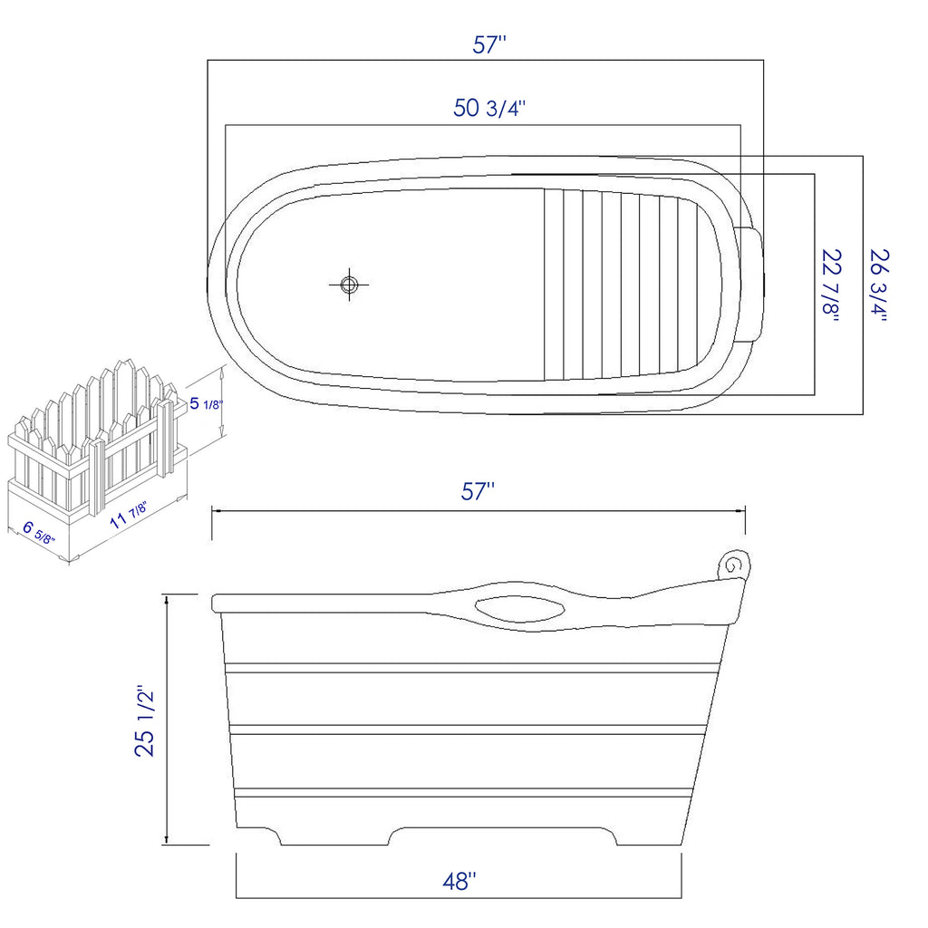 57 Inch Free Standing Wooden Soaking Bathtub with Headrest ALFI Brand (AB1187)