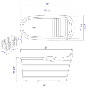 57 Inch Free Standing Wooden Soaking Bathtub with Headrest ALFI Brand (AB1187)