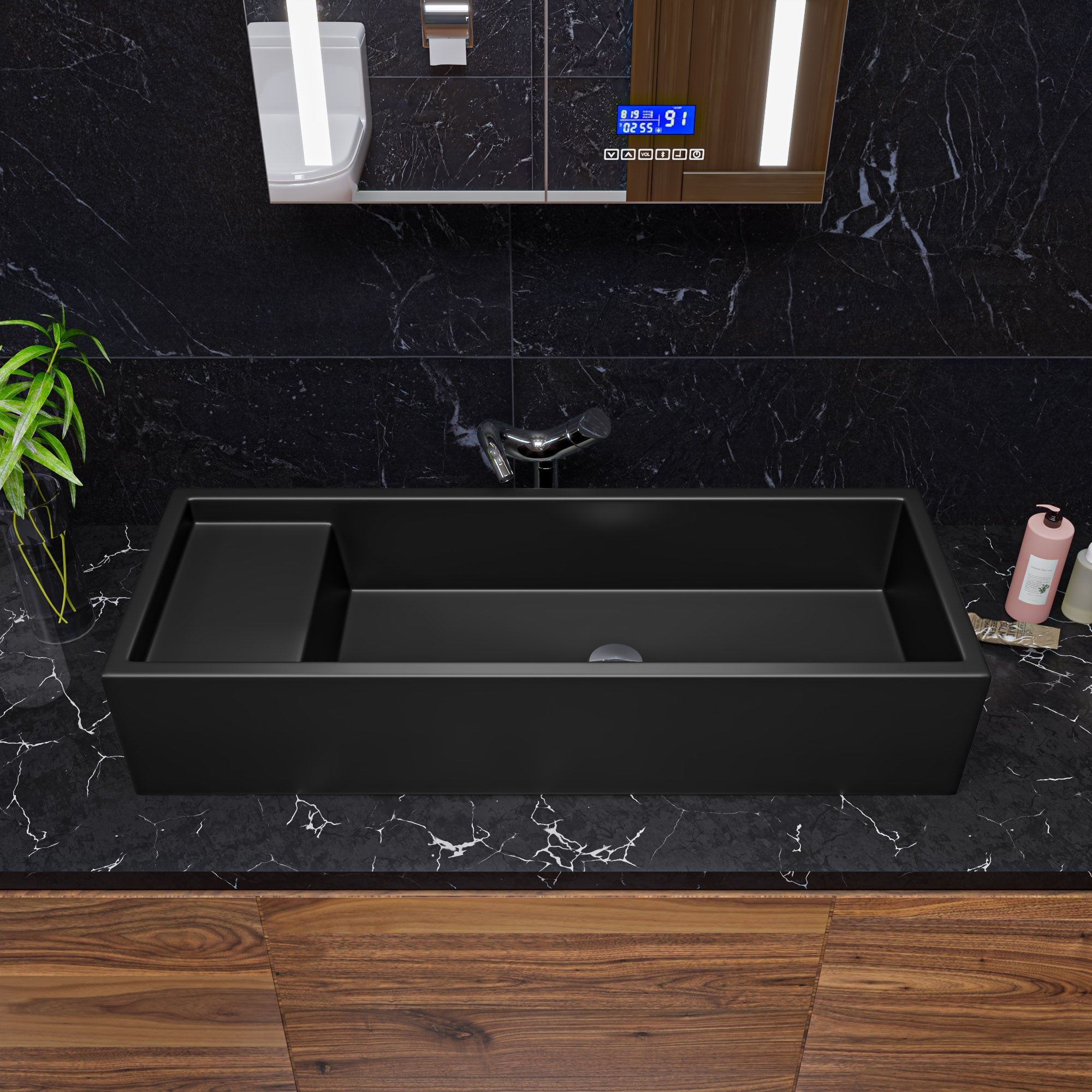 39 Inch Black Matte Above Mount Fireclay Bathroom Trough Sink ALFI Brand (AB39TRBM)