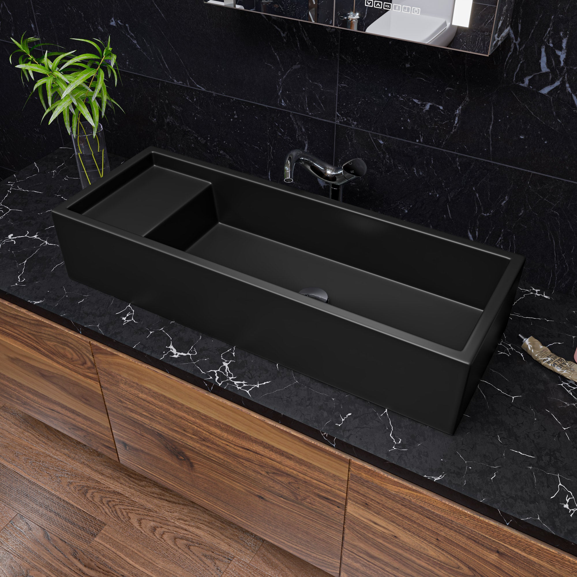 39 Inch Black Matte Above Mount Fireclay Bathroom Trough Sink ALFI Brand (AB39TRBM)