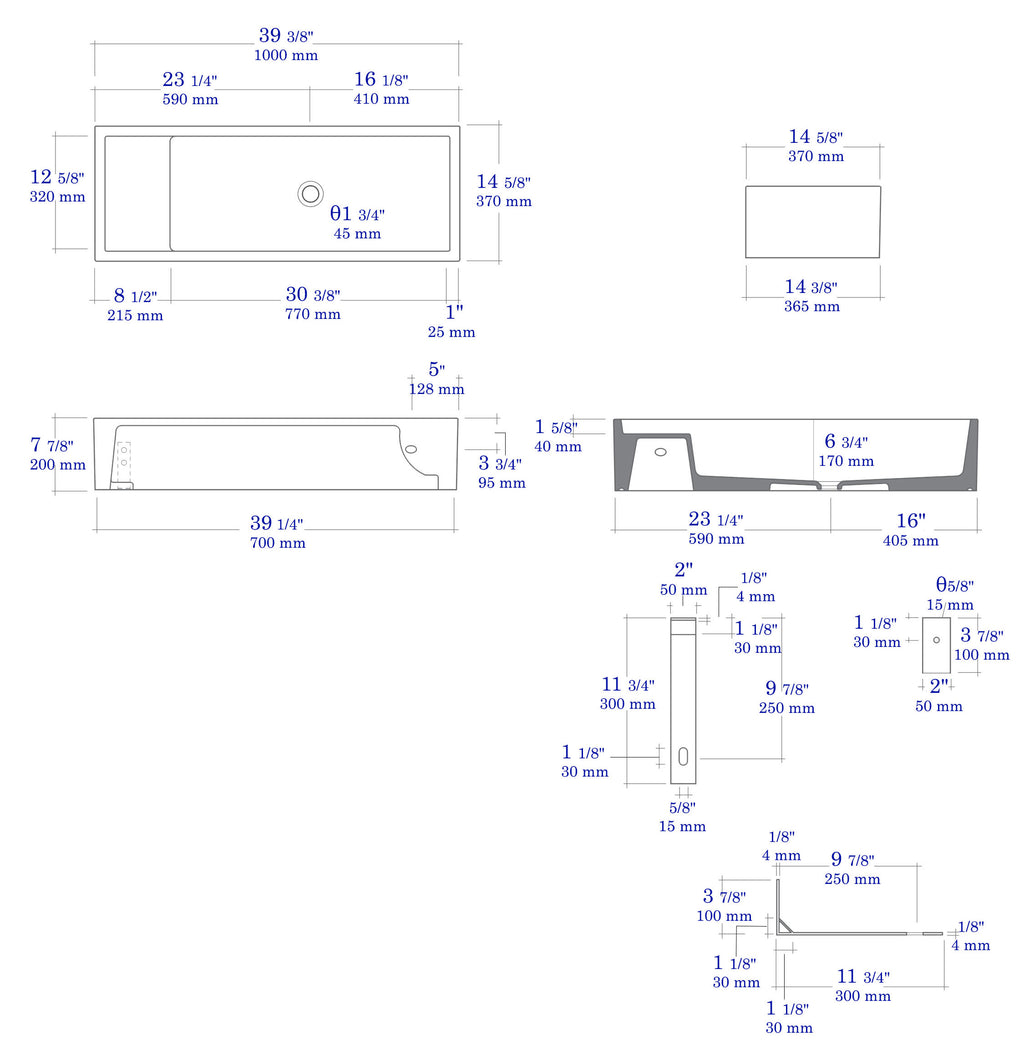 39 Inch Black Matte Above Mount Fireclay Bathroom Trough Sink ALFI Brand (AB39TRBM)
