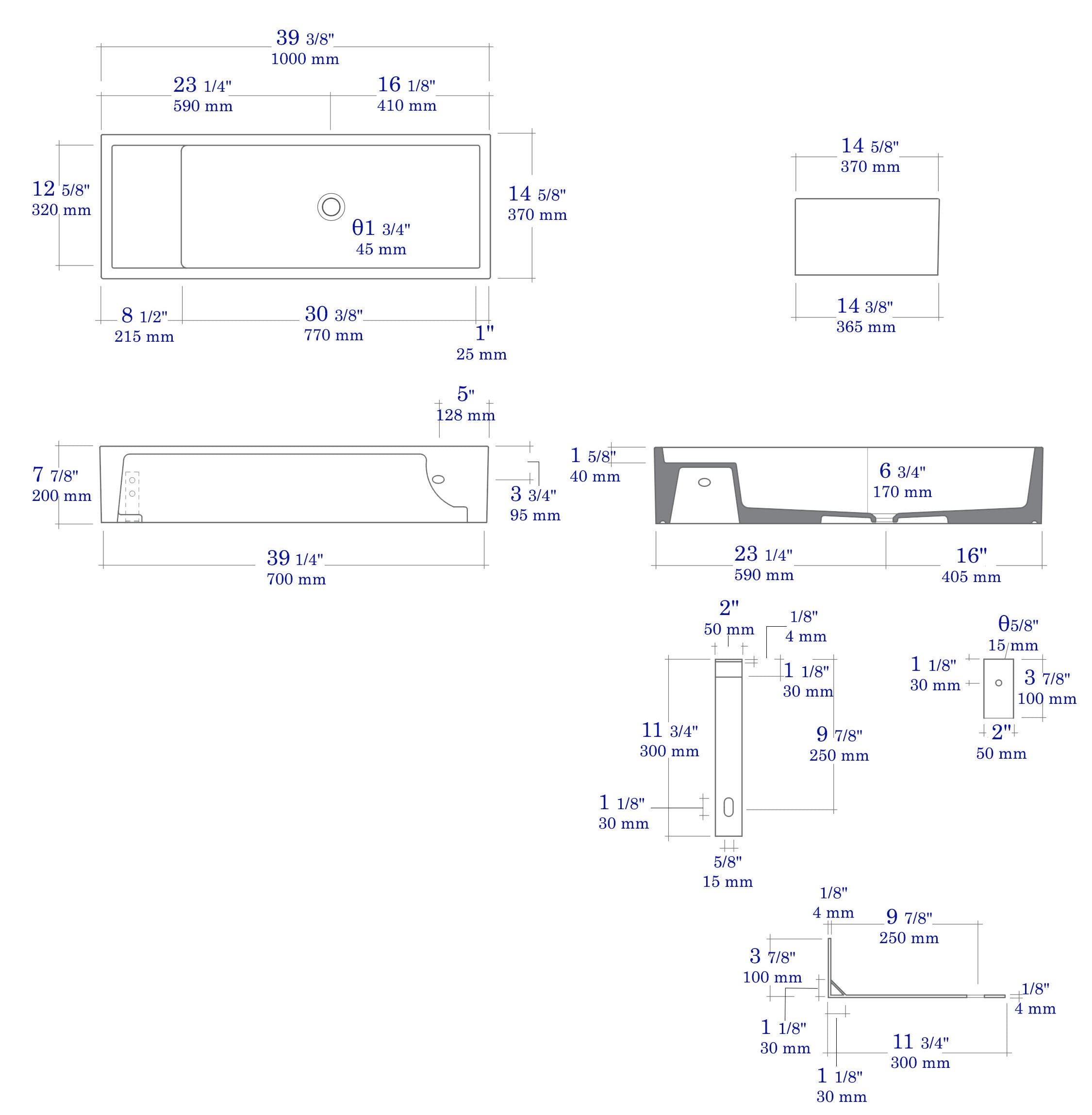 39 Inch Black Matte Above Mount Fireclay Bathroom Trough Sink ALFI Brand (AB39TRBM)