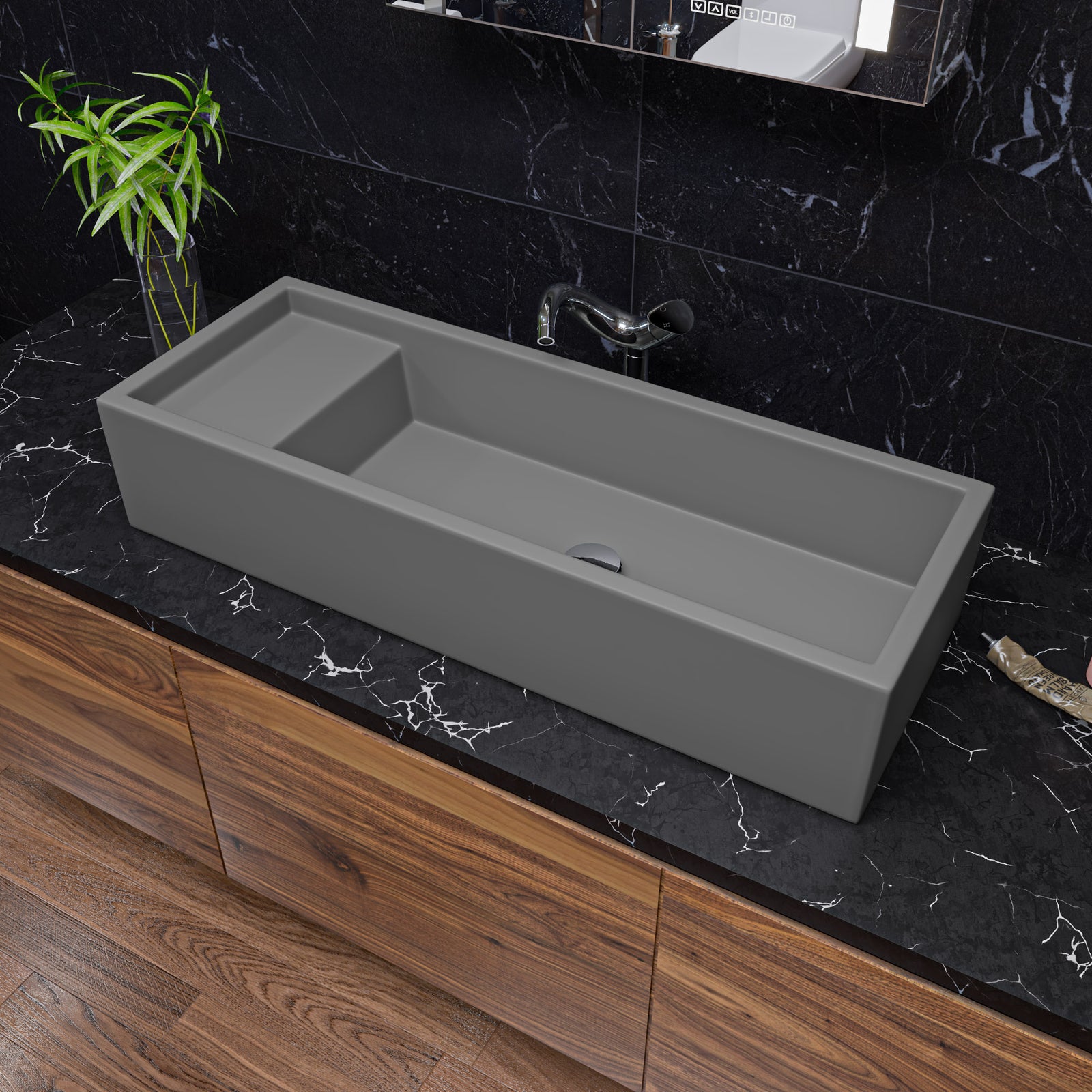 39 Inch Grey Matte Above Mount Fireclay Bathroom Trough Sink ALFI Brand (AB39TRGM)
