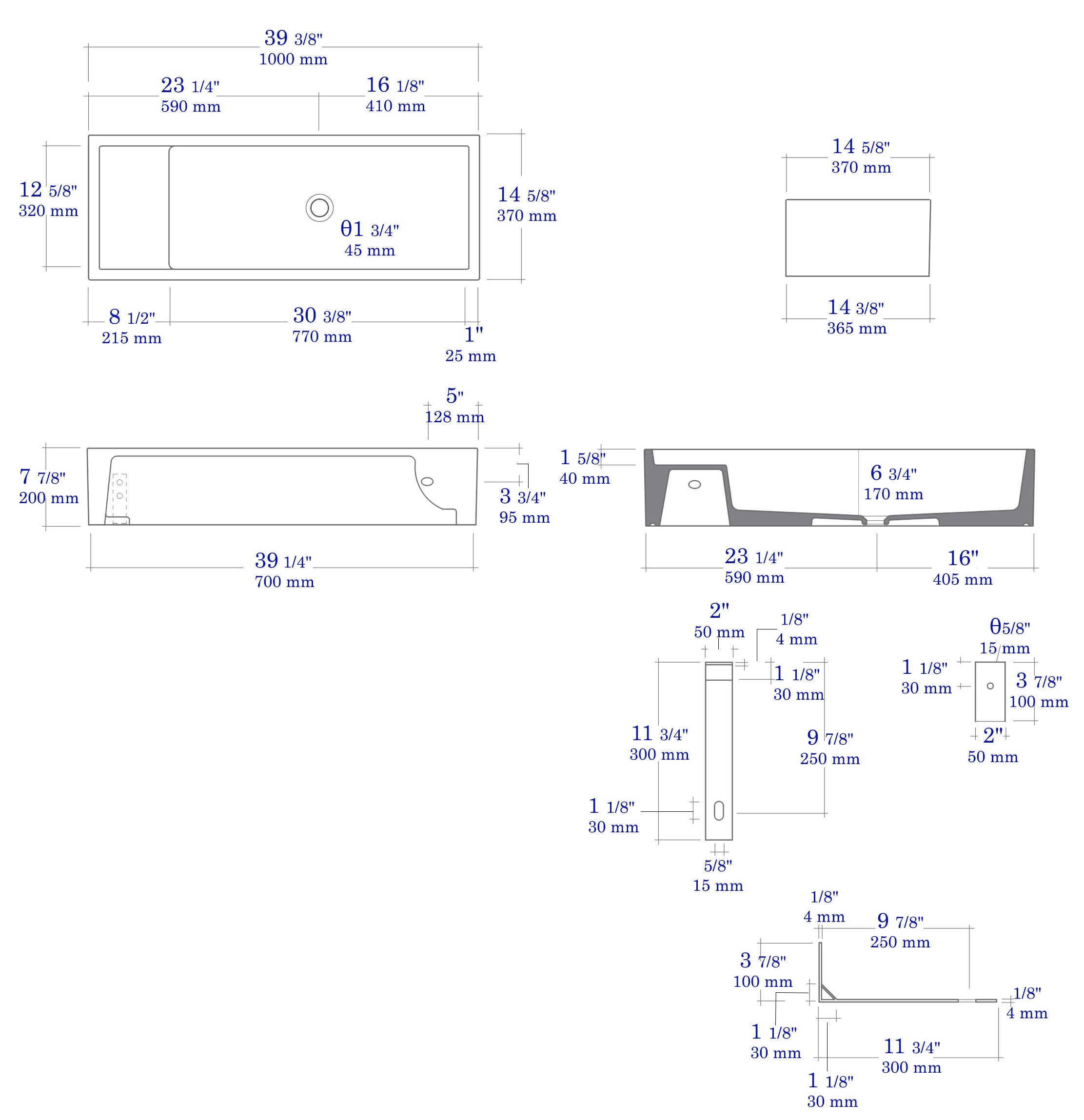 39 Inch Grey Matte Above Mount Fireclay Bathroom Trough Sink ALFI Brand (AB39TRGM)