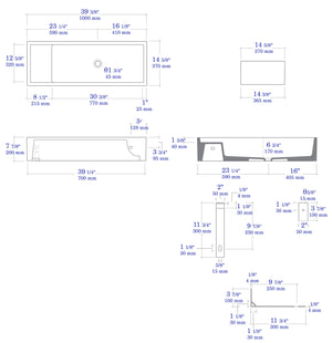 39 Inch Grey Matte Above Mount Fireclay Bathroom Trough Sink ALFI Brand (AB39TRGM)