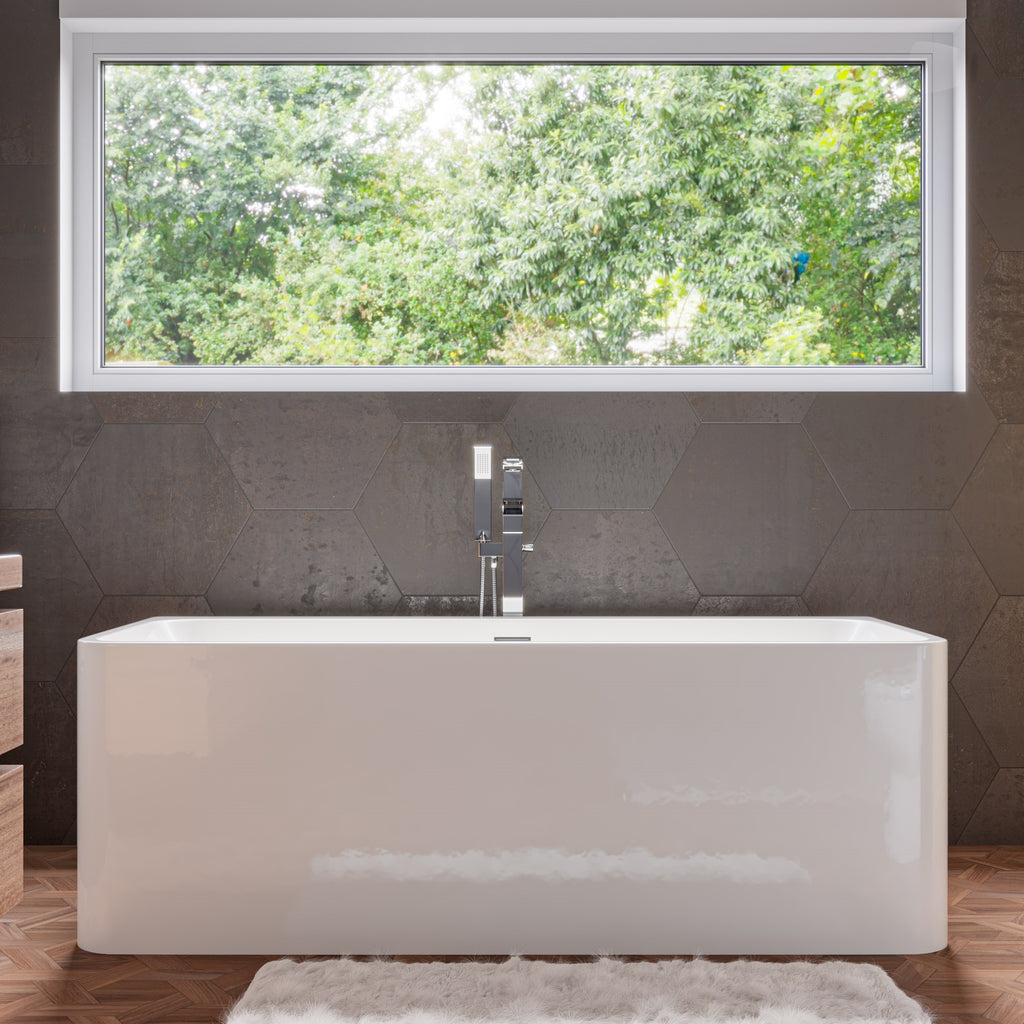 67 Inch White Rectangular Acrylic Free Standing Soaking Bathtub ALFI Brand (AB8859)