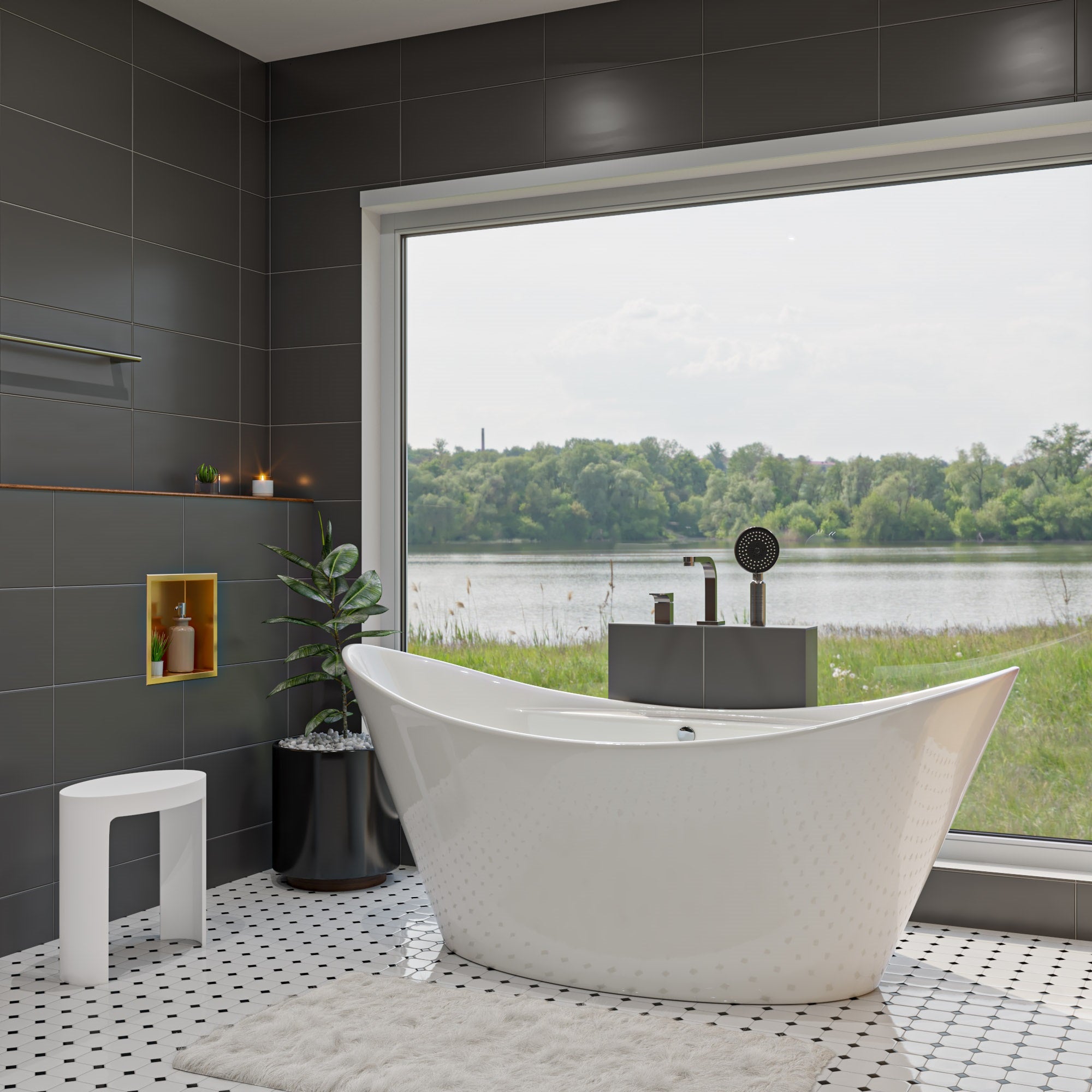 67 Inch White Oval Acrylic Free Standing Soaking Bathtub ALFI Brand (AB8803)