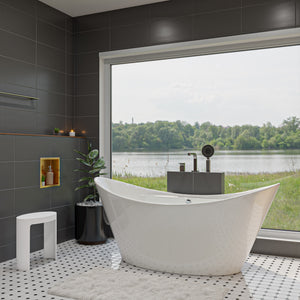 67 Inch White Oval Acrylic Free Standing Soaking Bathtub ALFI Brand (AB8803)