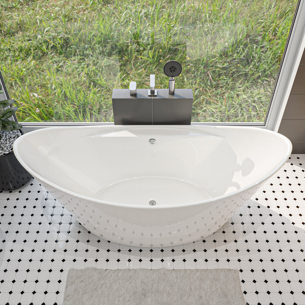 67 Inch White Oval Acrylic Free Standing Soaking Bathtub ALFI Brand (AB8803)