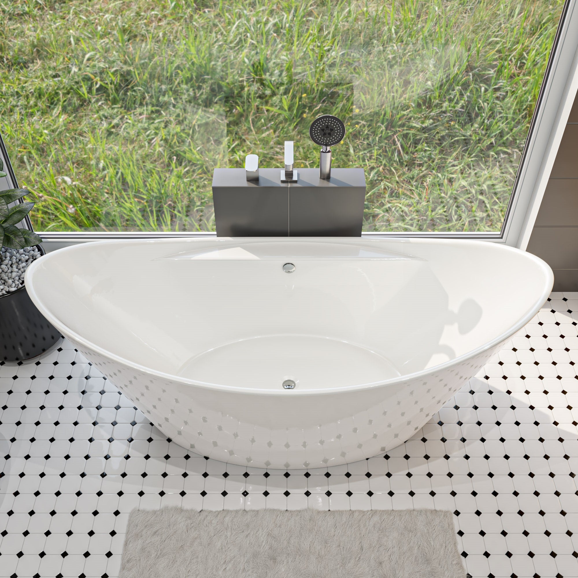 67 Inch White Oval Acrylic Free Standing Soaking Bathtub ALFI Brand (AB8803)