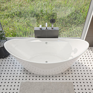 67 Inch White Oval Acrylic Free Standing Soaking Bathtub ALFI Brand (AB8803)
