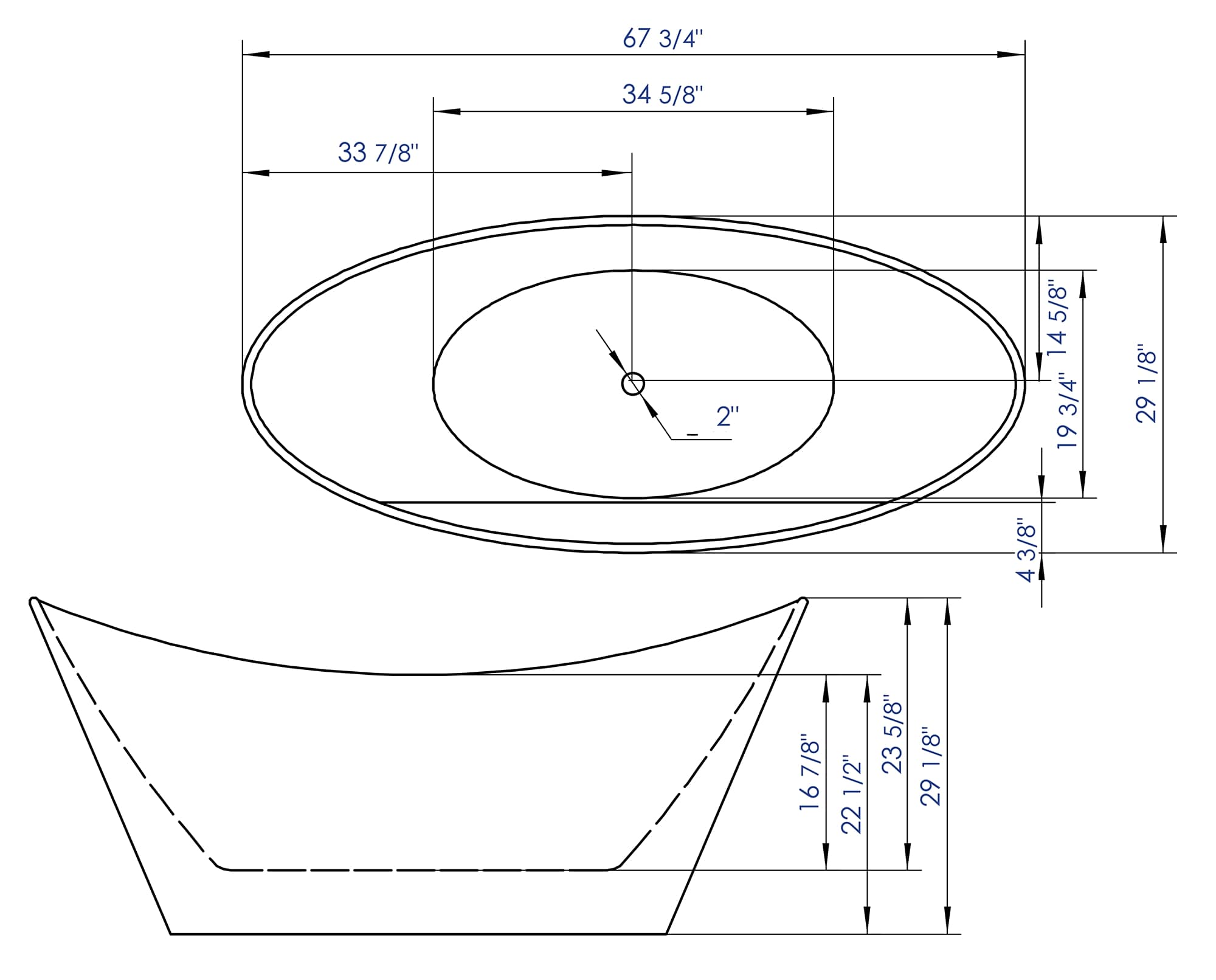 67 Inch White Oval Acrylic Free Standing Soaking Bathtub ALFI Brand (AB8803)