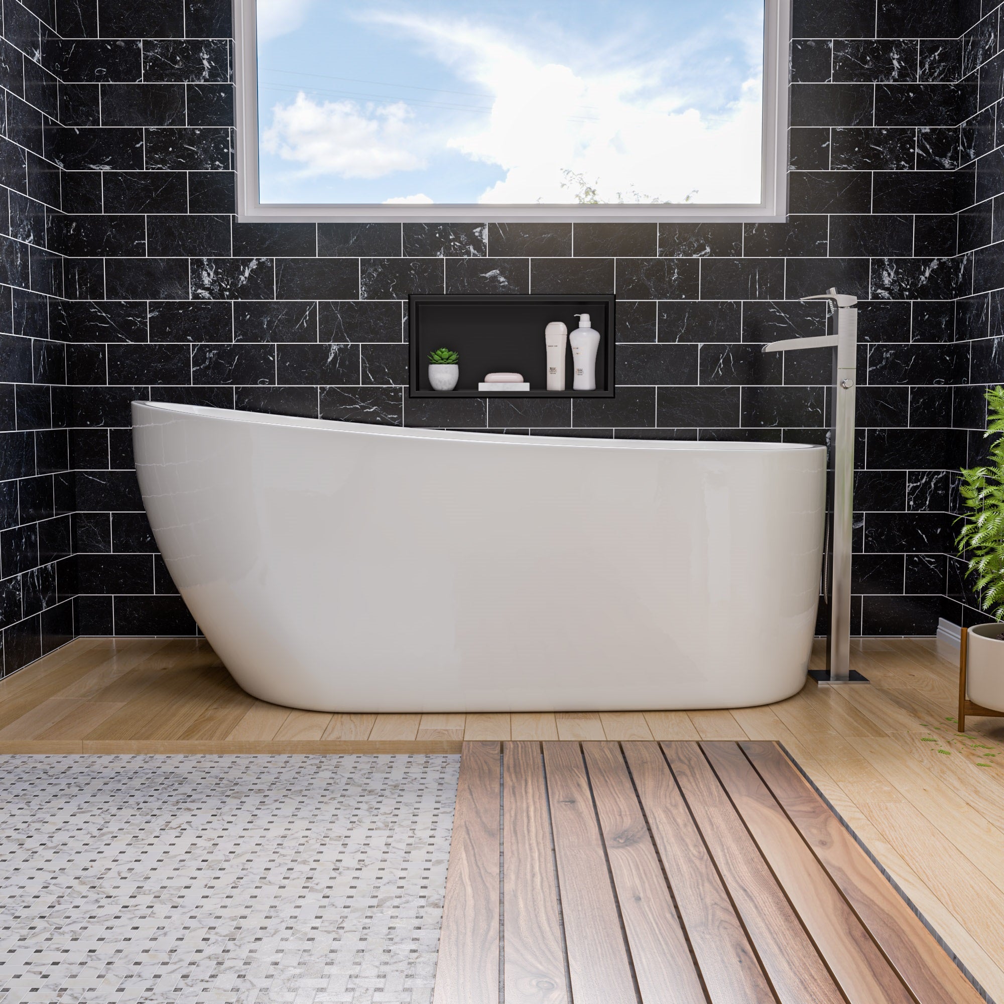 68 Inch White Oval Acrylic Free Standing Soaking Bathtub ALFI Brand (AB8826)