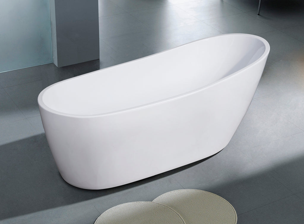 68 Inch White Oval Acrylic Free Standing Soaking Bathtub ALFI Brand (AB8826)