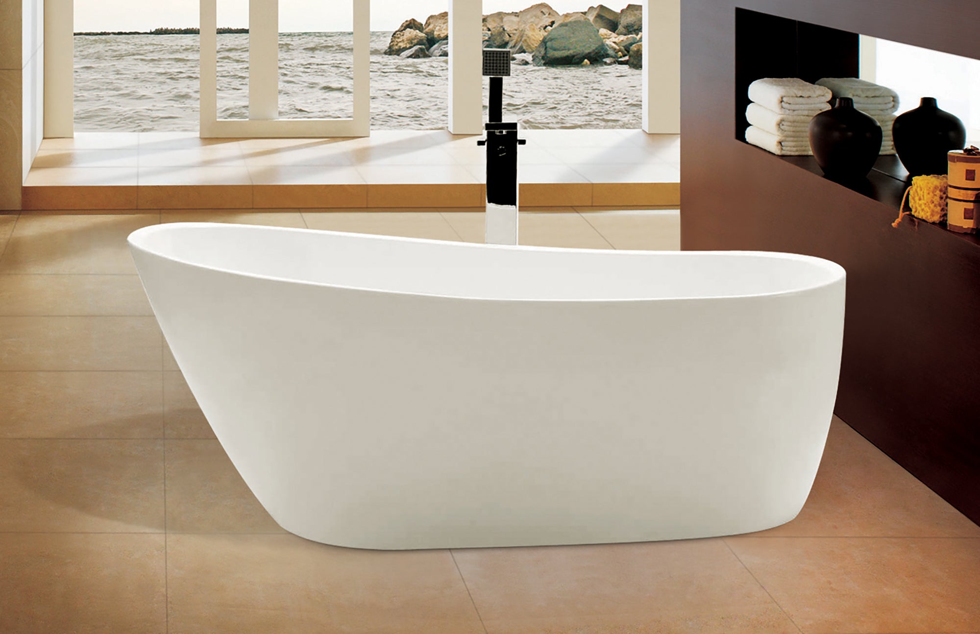 68 Inch White Oval Acrylic Free Standing Soaking Bathtub ALFI Brand (AB8826)