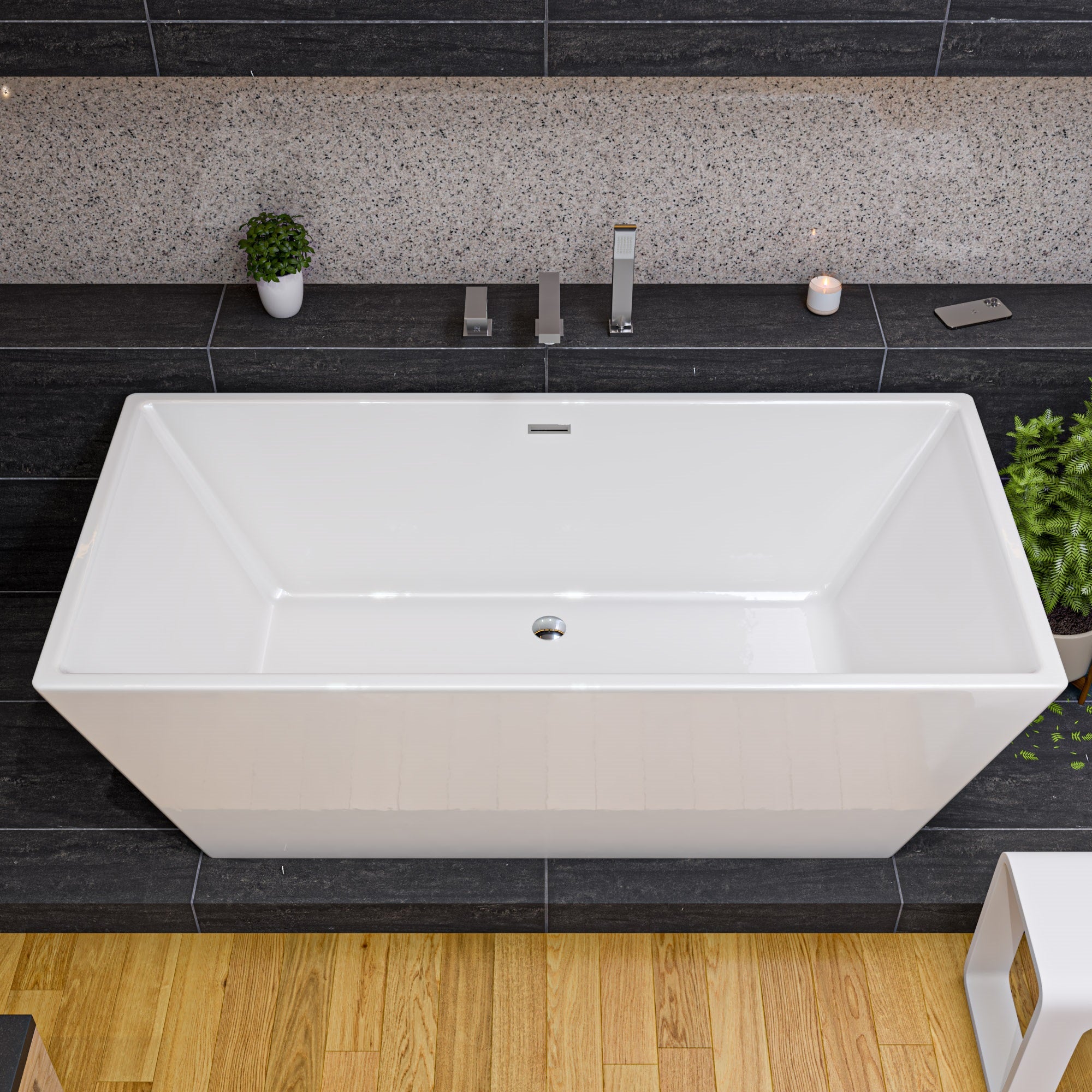 67 Inch White Rectangular Acrylic Free Standing Soaking Bathtub ALFI Brand (AB8832)