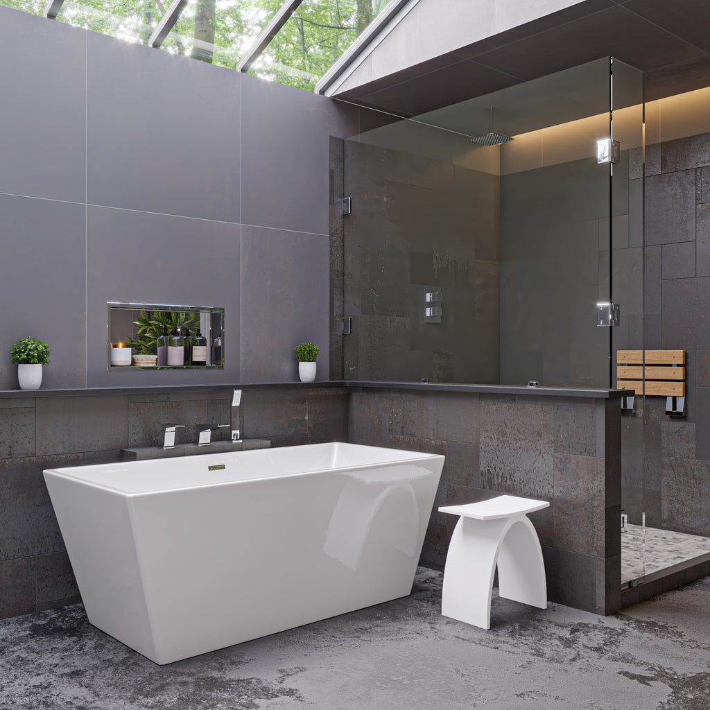 59 Inch White Rectangular Free Standing Soaking Bathtub ALFI Brand (AB8833)