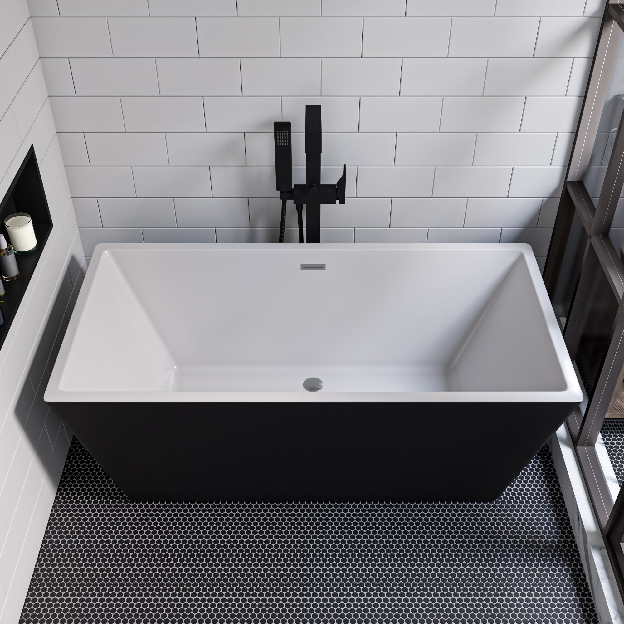 59 Inch Black & White Rectangular Acrylic Soaking Bathtub ALFI Brand (AB8834)