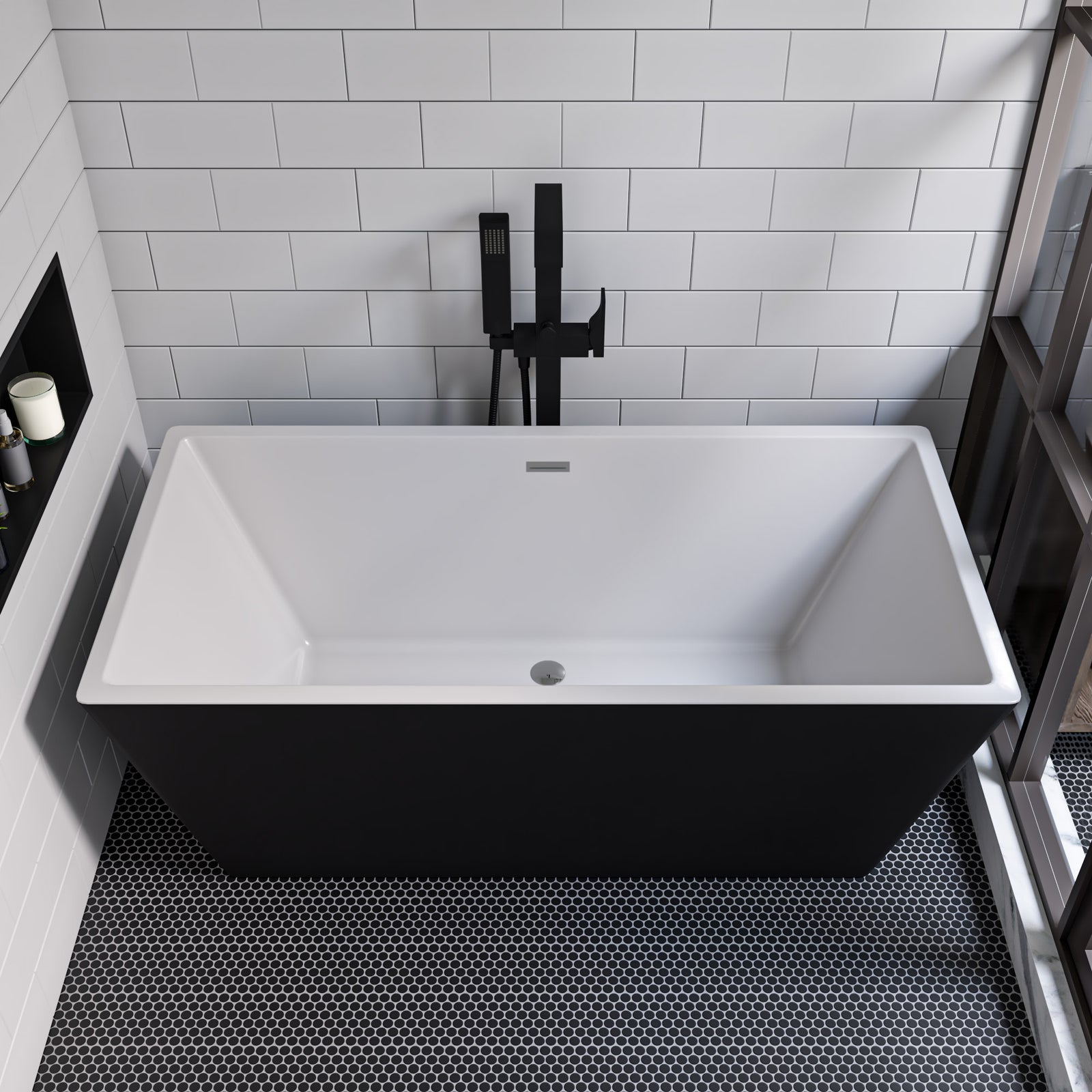 59 Inch Black & White Rectangular Acrylic Soaking Bathtub ALFI Brand (AB8834)