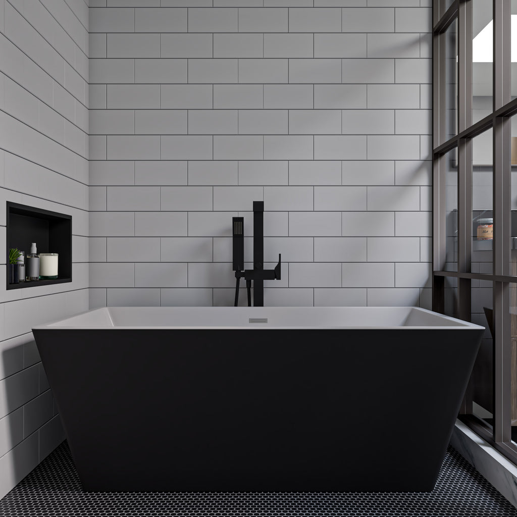 59 Inch Black & White Rectangular Acrylic Soaking Bathtub ALFI Brand (AB8834)