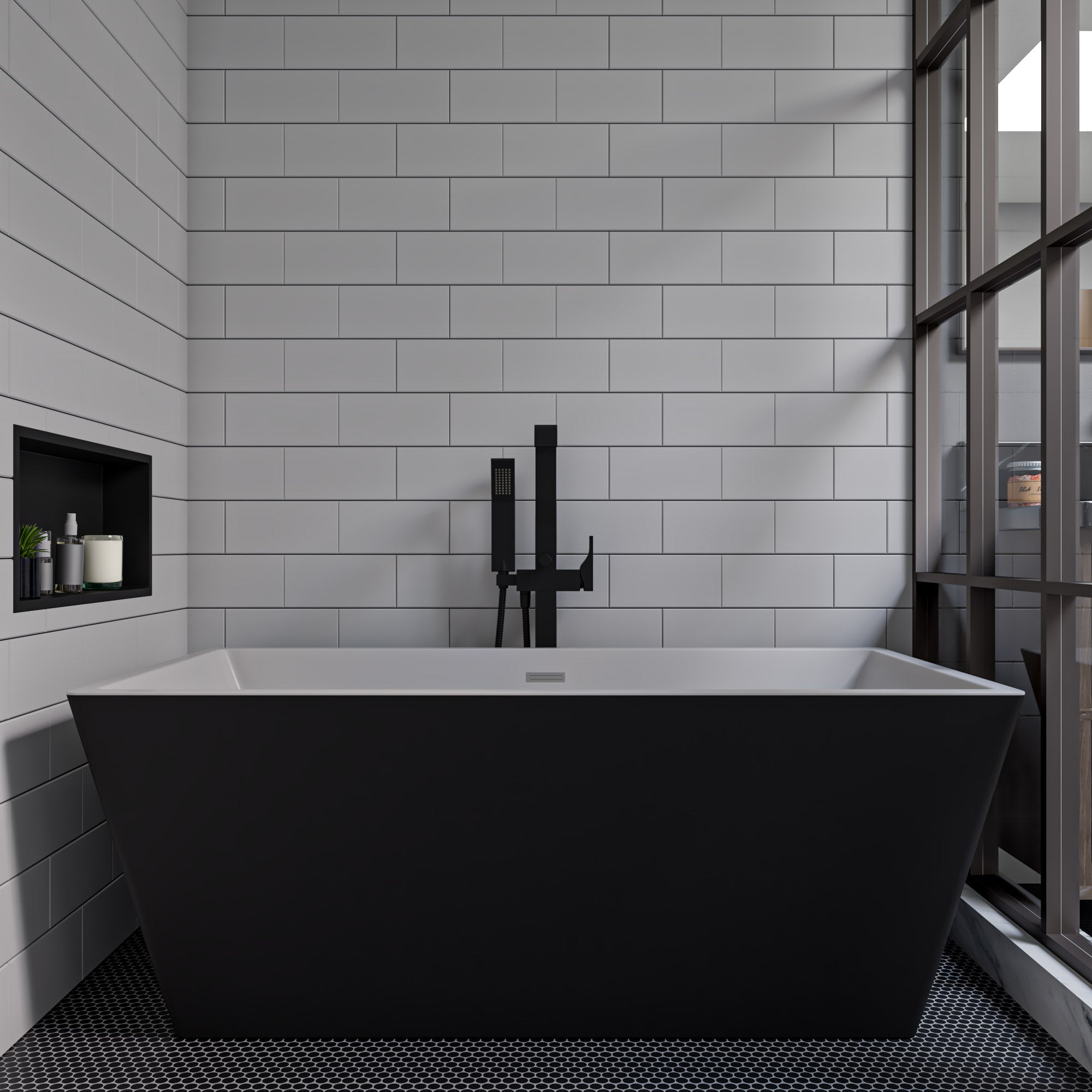 59 Inch Black & White Rectangular Acrylic Soaking Bathtub ALFI Brand (AB8834)