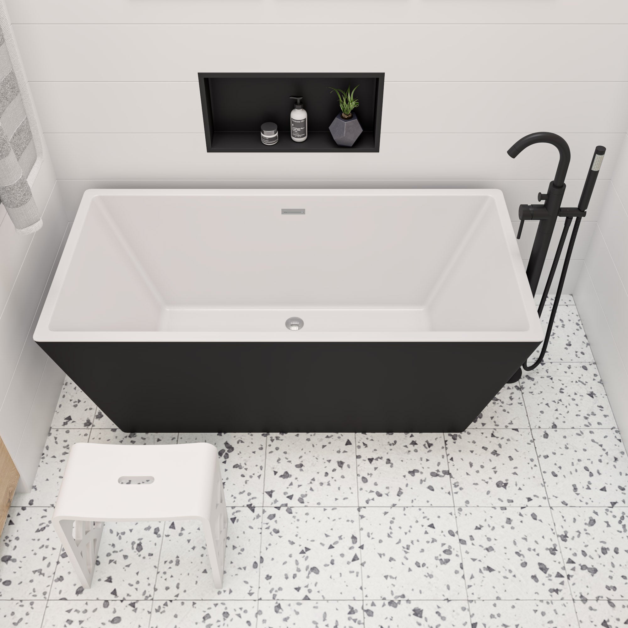 59 Inch Black & White Rectangular Acrylic Soaking Bathtub ALFI Brand (AB8834)