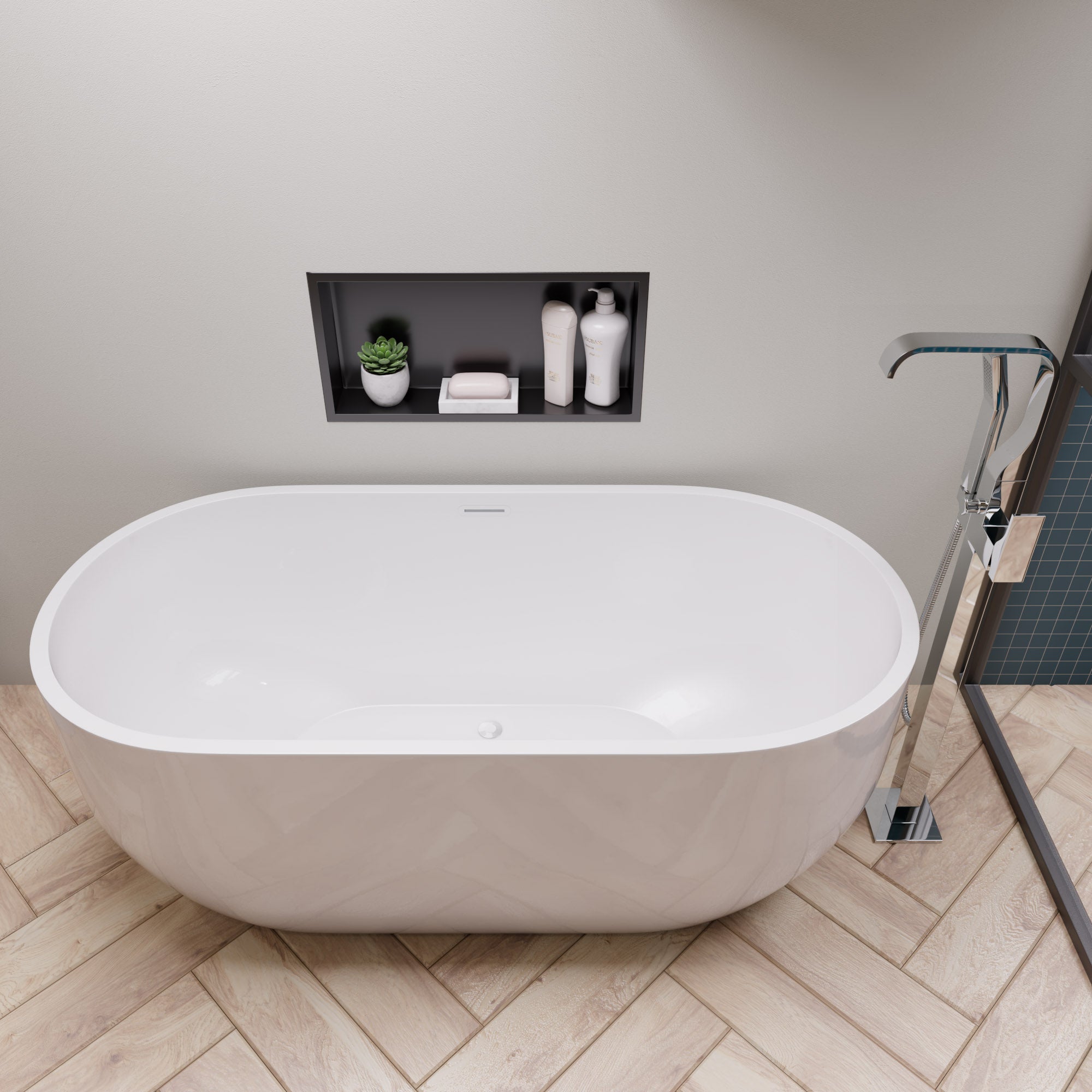 59 Inch White Oval Acrylic Free Standing Soaking Bathtub ALFI Brand (AB8838)