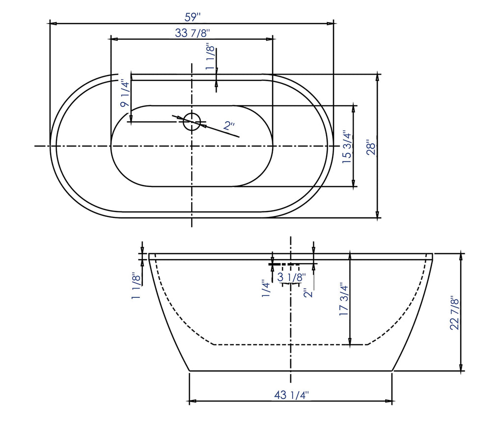 59 Inch White Oval Acrylic Free Standing Soaking Bathtub ALFI Brand (AB8838)