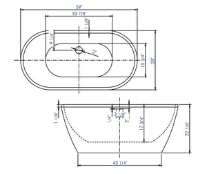 59 Inch White Oval Acrylic Free Standing Soaking Bathtub ALFI Brand (AB8838)